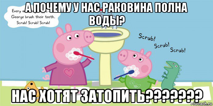 а почему у нас раковина полна воды? нас хотят затопить???????, Мем  Свинка