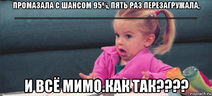 промазала с шансом 95%, пять раз перезагружала, ________________________________________ и всё мимо.как так????, Мем  Ты говоришь (девочка возмущается)