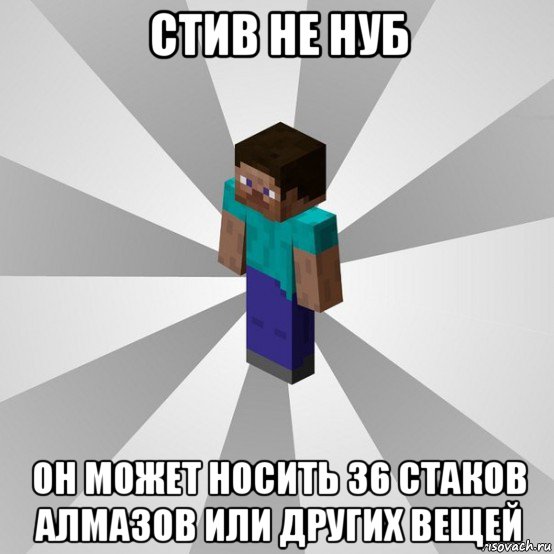 стив не нуб он может носить 36 стаков алмазов или других вещей, Мем Типичный игрок Minecraft