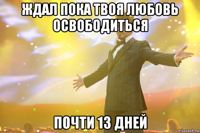 ждал пока твоя любовь освободиться почти 13 дней, Мем Тони Старк (Роберт Дауни младший)