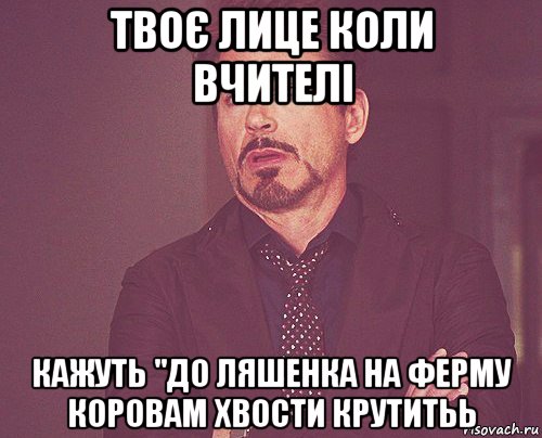 твоє лице коли вчителі кажуть "до ляшенка на ферму коровам хвости крутитьь, Мем твое выражение лица