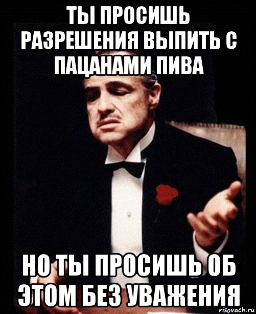 ты просишь разрешения выпить с пацанами пива но ты просишь об этом без уважения, Мем ты делаешь это без уважения