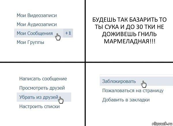 БУДЕШЬ ТАК БАЗАРИТЬ ТО ТЫ СУКА И ДО 30 ТКИ НЕ ДОЖИВЕШЬ ГНИЛЬ МАРМЕЛАДНАЯ!!!, Комикс  Удалить из друзей