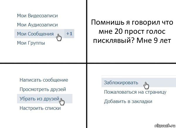 Помнишь я говорил что мне 20 прост голос писклявый? Мне 9 лет, Комикс  Удалить из друзей