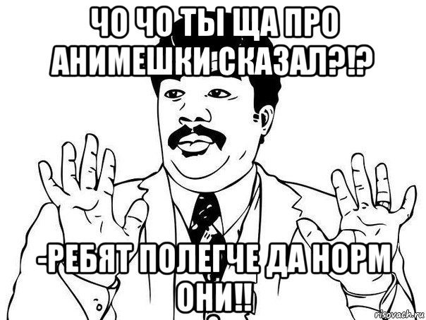 чо чо ты ща про анимешки сказал?!? -ребят полегче да норм они!!, Мем  Воу воу парень полегче