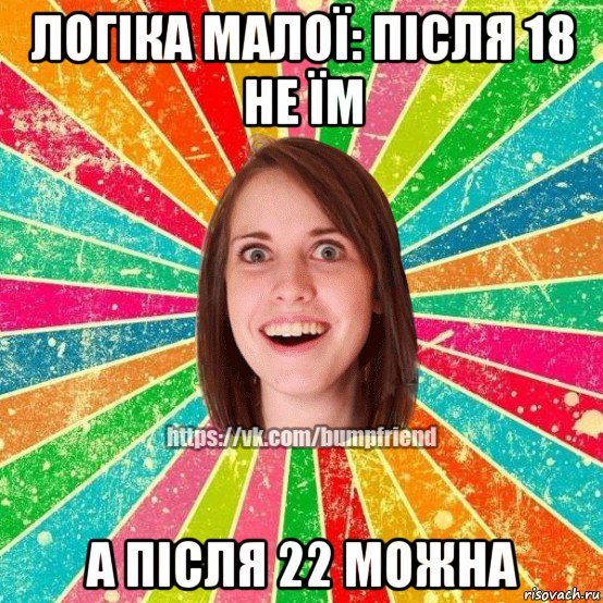 логіка малої: після 18 не їм а після 22 можна, Мем Йобнута Подруга ЙоП