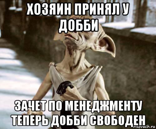 хозяин принял у добби зачет по менеджменту теперь добби свободен