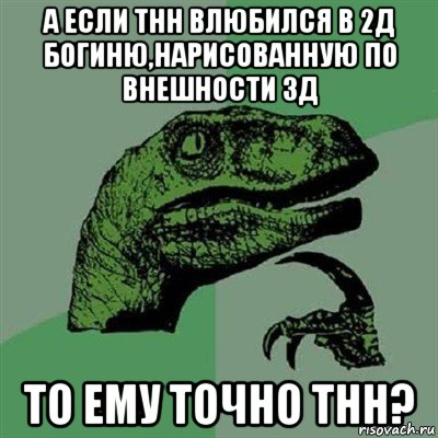 а если тнн влюбился в 2д богиню,нарисованную по внешности 3д то ему точно тнн?, Мем Филосораптор