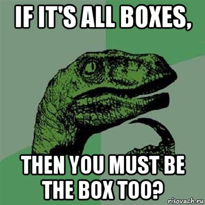 if it's all boxes, then you must be the box too?, Мем Филосораптор