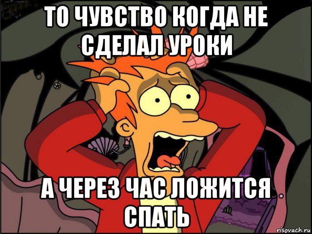 то чувство когда не сделал уроки а через час ложится спать, Мем Фрай в панике