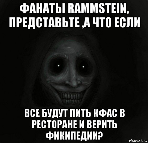 фанаты rammstein, представьте ,а что если все будут пить кфас в ресторане и верить фикипедии?, Мем Ночной гость