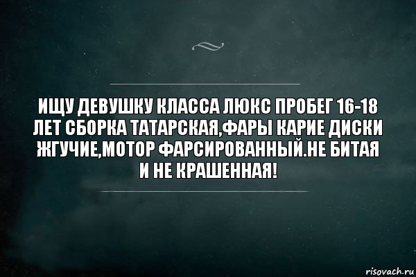 Ищу девушку класса люкс Пробег 16-18 лет Сборка Татарская,фары карие диски жгучие,мотор фарсированный.Не битая и не крашенная!, Комикс Игра Слов