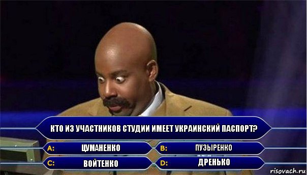 Кто из УЧАСТНИКОВ студии имеет украинский паспорт? Цуманенко пУЗЫРЕНКО вОЙТЕНКО ДРЕНЬКО, Комикс      Кто хочет стать миллионером