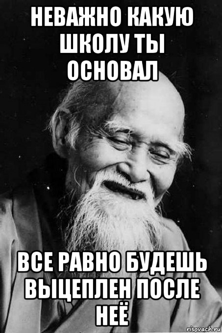 неважно какую школу ты основал все равно будешь выцеплен после неё, Мем мудрец улыбается