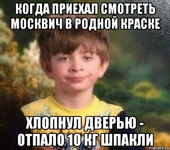 когда приехал смотреть москвич в родной краске хлопнул дверью - отпало 10 кг шпакли, Мем Недовольный пацан