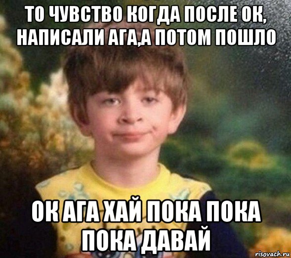 то чувство когда после ок, написали ага,а потом пошло ок ага хай пока пока пока давай, Мем Недовольный пацан