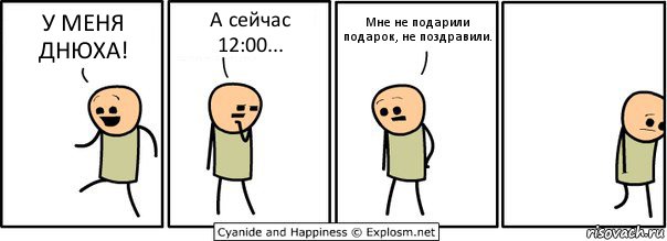 У МЕНЯ ДНЮХА! А сейчас 12:00... Мне не подарили подарок, не поздравили., Комикс  Расстроился