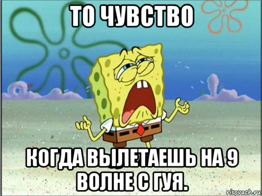 то чувство когда вылетаешь на 9 волне с гуя., Мем Спанч Боб плачет