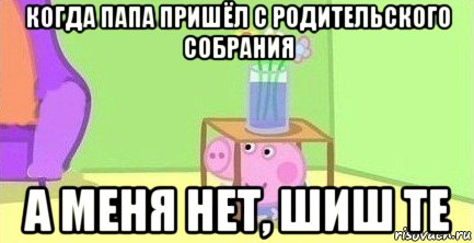 когда папа пришёл с родительского собрания а меня нет, шиш те, Мем  Свинка пеппа под столом