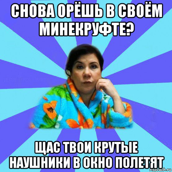 снова орёшь в своём минекруфте? щас твои крутые наушники в окно полетят, Мем типичная мама