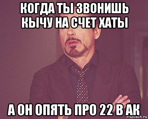 когда ты звонишь кычу на счет хаты а он опять про 22 в ак, Мем твое выражение лица