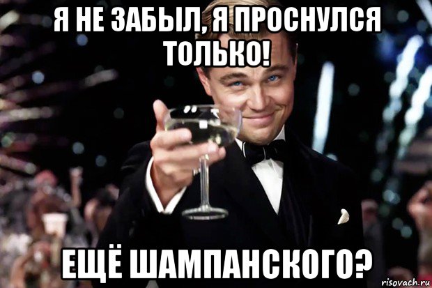 я не забыл, я проснулся только! ещё шампанского?, Мем Великий Гэтсби (бокал за тех)