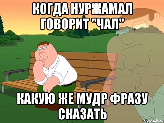 когда нуржамал говорит "чал" какую же мудр фразу сказать, Мем Задумчивый Гриффин