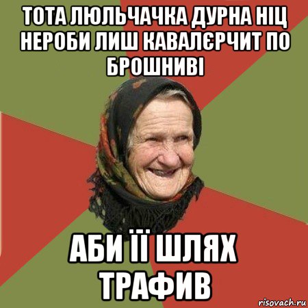 тота люльчачка дурна ніц нероби лиш кавалєрчит по брошниві аби її шлях трафив, Мем  Бабушка