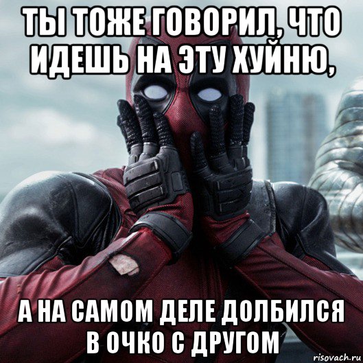 ты тоже говорил, что идешь на эту хуйню, а на самом деле долбился в очко с другом, Мем     Дэдпул