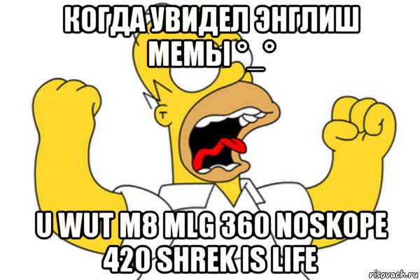 когда увидел энглиш мемы °_° u wut m8 mlg 360 noskope 420 shrek is life, Мем Разъяренный Гомер