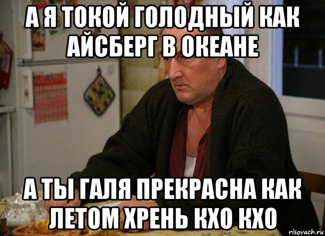 а я токой голодный как айсберг в океане а ты галя прекрасна как летом хрень кхо кхо, Мем  Хрень