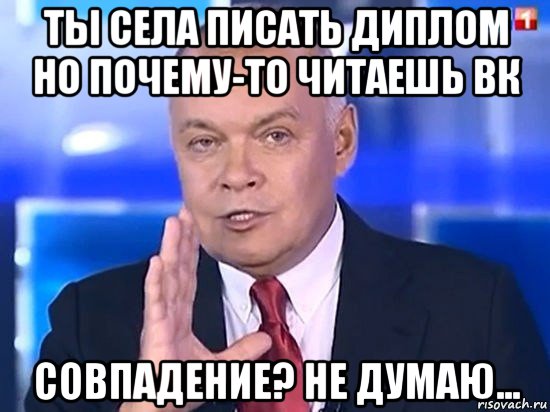 ты села писать диплом но почему-то читаешь вк совпадение? не думаю..., Мем Киселёв 2014