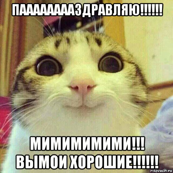 пааааааааздравляю!!!!!! мимимимими!!! вымои хорошие!!!!!!, Мем       Котяка-улыбака