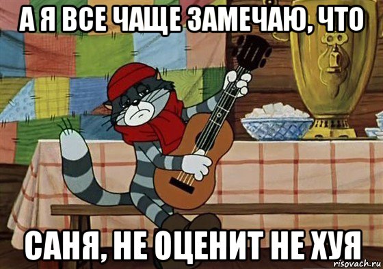 а я все чаще замечаю, что саня, не оценит не хуя, Мем Грустный Матроскин с гитарой