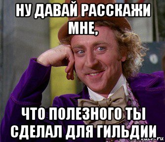 ну давай расскажи мне, что полезного ты сделал для гильдии, Мем мое лицо