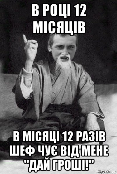 в році 12 місяців в місяці 12 разів шеф чує від мене "дай гроші!", Мем Мудрий паца