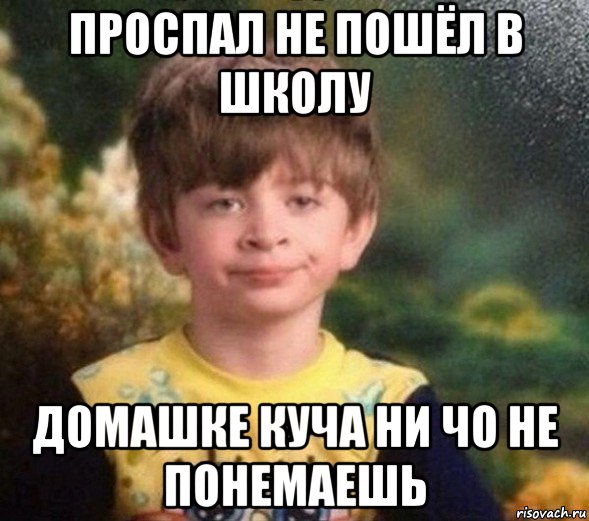 проспал не пошёл в школу домашке куча ни чо не понемаешь, Мем Недовольный пацан