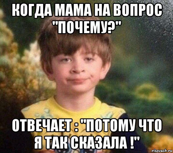 когда мама на вопрос "почему?" отвечает : "потому что я так сказала !", Мем Недовольный пацан