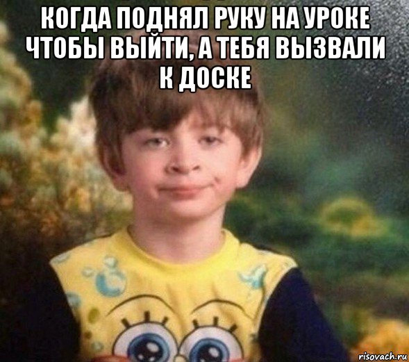 когда поднял руку на уроке чтобы выйти, а тебя вызвали к доске , Мем Недовольный пацан