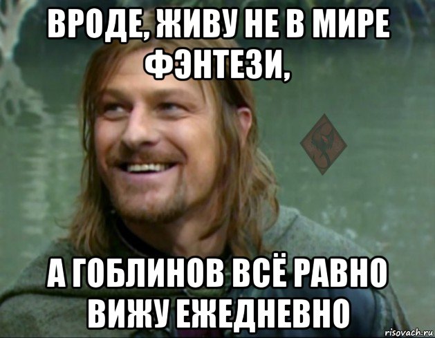 вроде, живу не в мире фэнтези, а гоблинов всё равно вижу ежедневно, Мем ОР Тролль Боромир