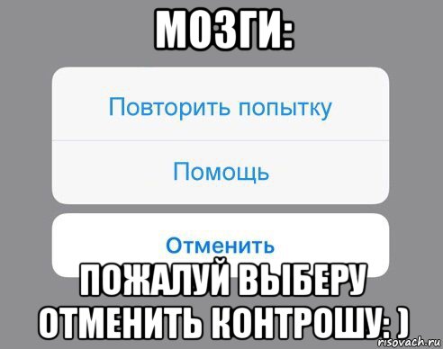 мозги: пожалуй выберу отменить контрошу: ), Мем Отменить Помощь Повторить попытку