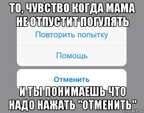 то, чувство когда мама не отпустит погулять и ты понимаешь что надо нажать "отменить", Мем Отменить Помощь Повторить попытку