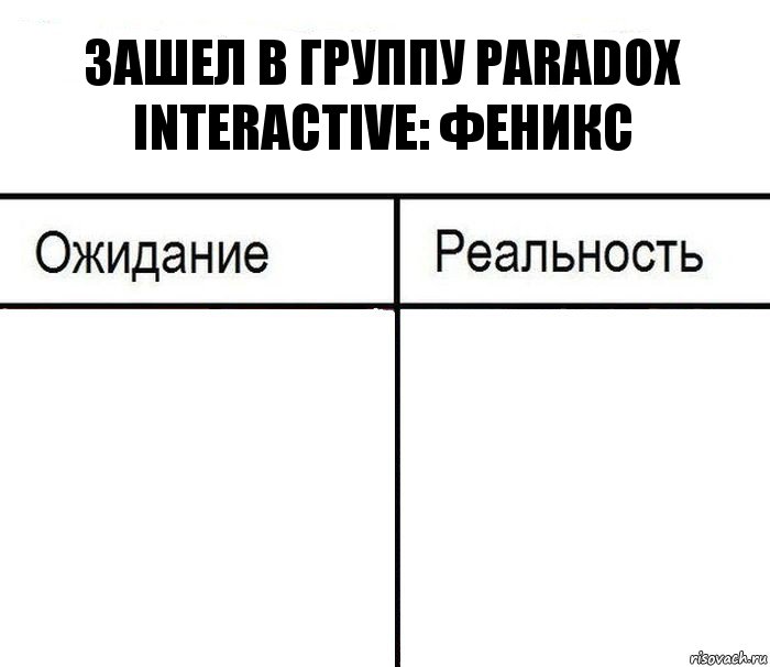 Зашел в группу Paradox Interactive: Феникс  , Комикс  Ожидание - реальность