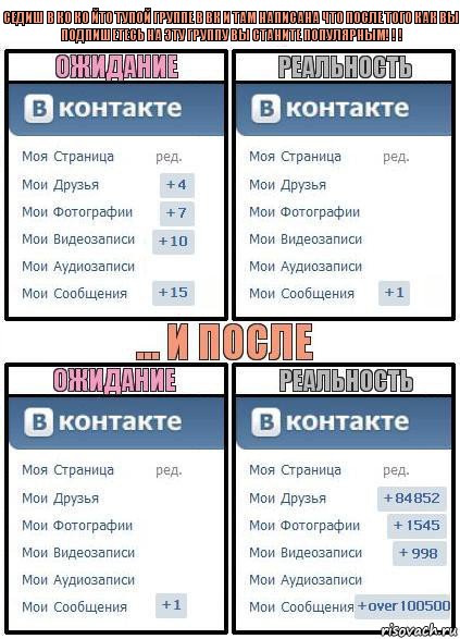 Седиш в ко ко йто тупой группе в вк и там написана что после того как вы подпишетесь на эту группу вы станите популярным! ! !, Комикс  Ожидание реальность 2