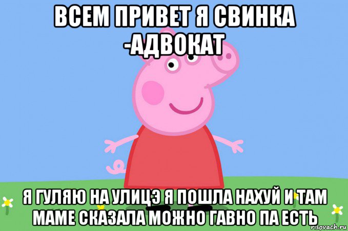 всем привет я свинка -адвокат я гуляю на улицэ я пошла нахуй и там маме сказала можно гавно па есть, Мем Пеппа