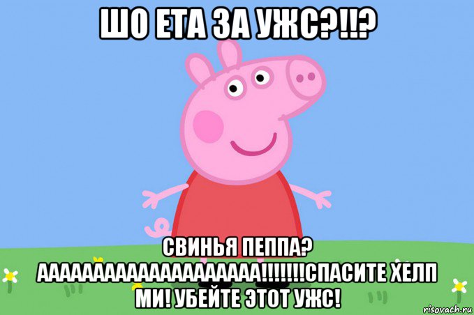 шо ета за ужс?!!? свинья пеппа? аааааааааааааааааааа!!!!!!!спасите хелп ми! убейте этот ужс!, Мем Пеппа