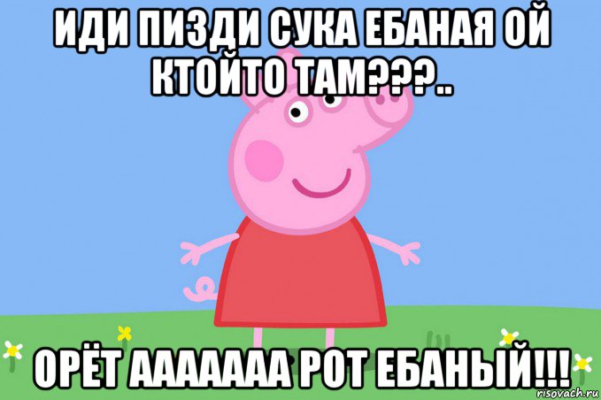 иди пизди сука ебаная ой ктойто там???.. орёт ааааааа рот ебаный!!!, Мем Пеппа