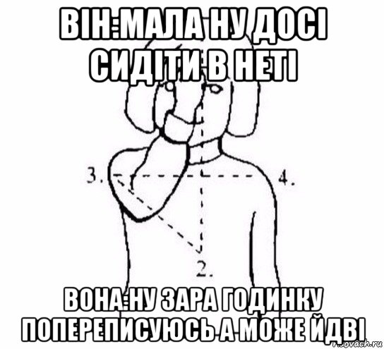 він:мала ну досі сидіти в неті вона:ну зара годинку попереписуюсь а може йдві, Мем  Перекреститься