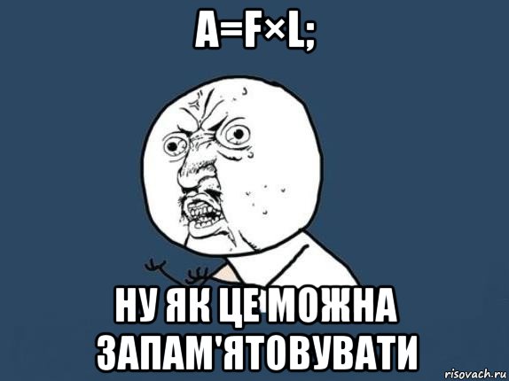 a=f×l; ну як це можна запам'ятовувати, Мем  почему мем