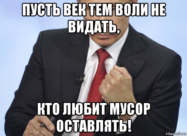 пусть век тем воли не видать, кто любит мусор оставлять!, Мем Путин показывает кулак